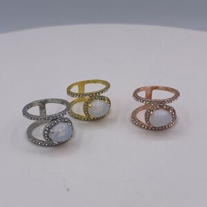 Three rings, gold, silver, rose gold, size 7, opal, double band, clear gems